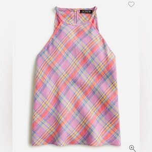 J.Crew Amber Linen Top in Sunset Plaid – Medium – 100% Linen Halter Tank